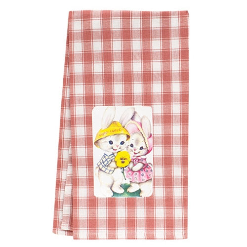 Bunny Couple & Pansy Dish Towel