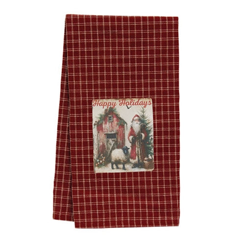 Happy Holidays Santa & Sheep Dish Towel
