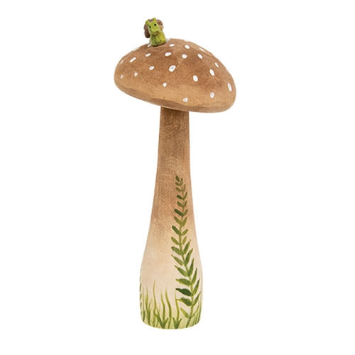 Wooden Handpainted Mushroom Sitter with Snail - 7.5"H