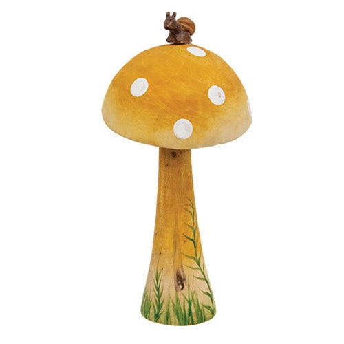 Wooden Handpainted Mushroom Sitter with Snail 6.5"H
