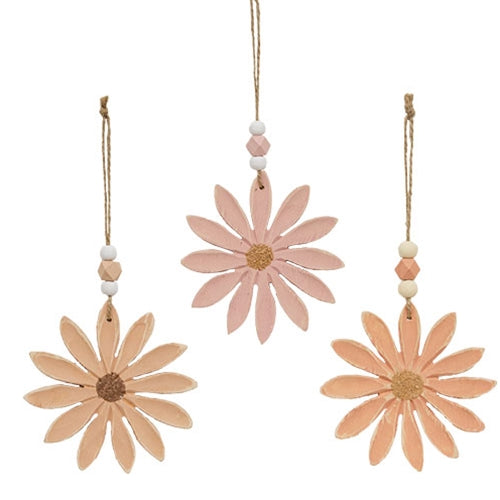 Pastel Wooden Daisy Ornament - 3 Asstd.