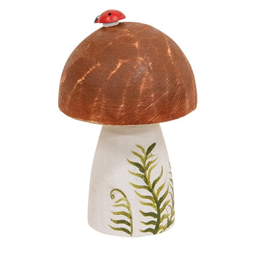Wooden Handpainted Mushroom Sitter with Ladybug