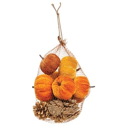 16/Set Pumpkins and Pinecones in Mesh Bag