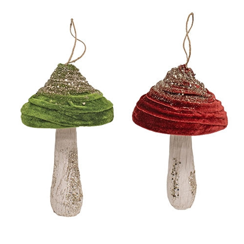 Velvet Glittered Mushroom Ornament 8" 2 Asstd.