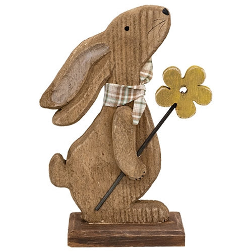 Rustic Bunny with Flower on Base