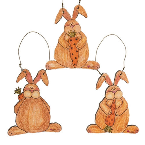 3/Set - Whimsy Wabbit w/Carrot Ornaments