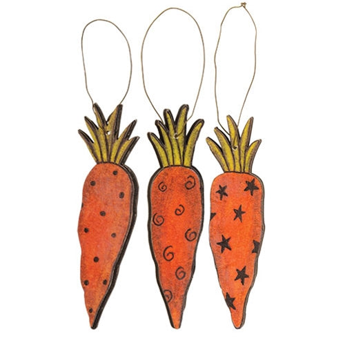 3/Set - Whimsy Wooden Carrot Ornaments