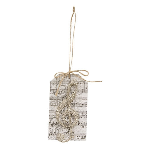 Glittered Treble Clef Tag Ornament