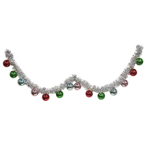 Platinum Tinsel & Bauble Garland - 4 Ft.