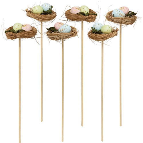 6/Set - Speckled Egg Duo in Nest Picks - 10"H