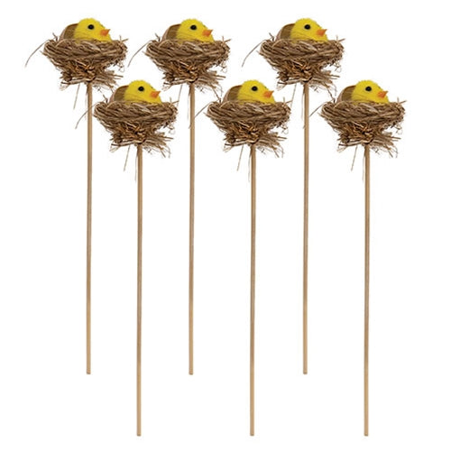 6/Set - Hatching Chick in Nest Picks - 10"H
