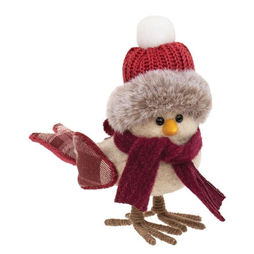 Fabric Bird with Burgundy Hat and Scarf
