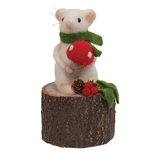Felted Mouse on Log