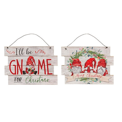 Merry Christmas Gnome Wood Hanging Sign 2 Asstd.