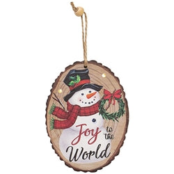 Snowman Wood Slice Ornament w/LED Lights 3 Asstd.