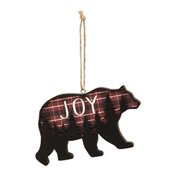 Plaid Bear Forest Scene Ornament 3 Asstd.