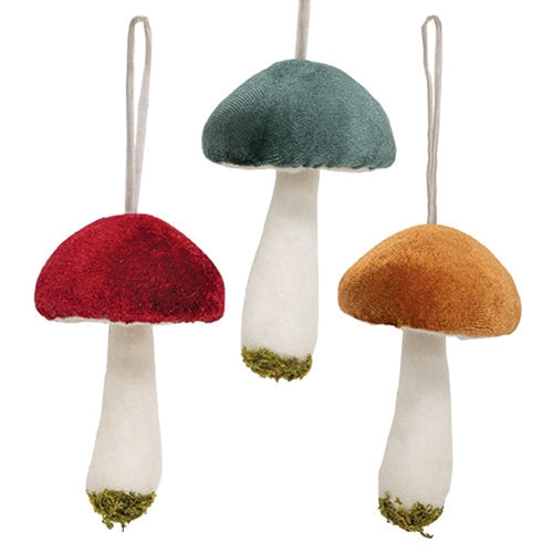 Velvet Mushroom Ornament 3 Asstd