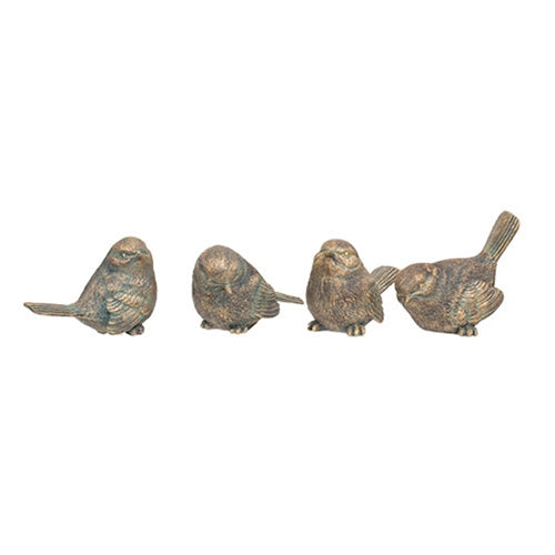 Resin Distressed Bronze Finish Bird Figurine 4 Asstd.
