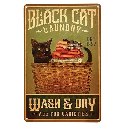 Black Cat Laundry Metal Sign - 8 x12