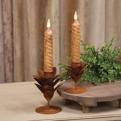 Rusty Metal Leaf Taper Holder - 3.5"