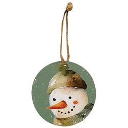 Winter Forest Watercolor Snowman Ornament - 3-1/2 In Dia - 2 Asstd