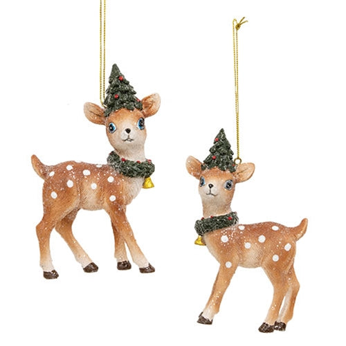 Resin Christmas Greenery Fawn Ornament - 2 Asstd.