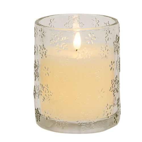 Snowflake Glass Jar LED Candle 4"x5"