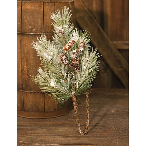 Flocked Pine Spray w/Cones 24"
