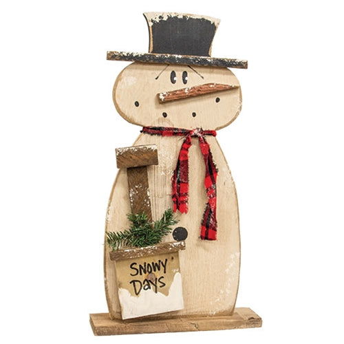 Rustic Wood Snowman w/Snow Days Shovel on Base - 24.5"H