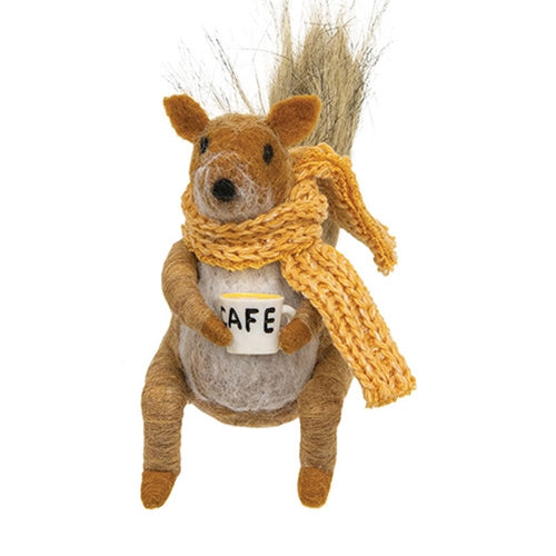 Squirrel w/ Coffee Felted Ornament