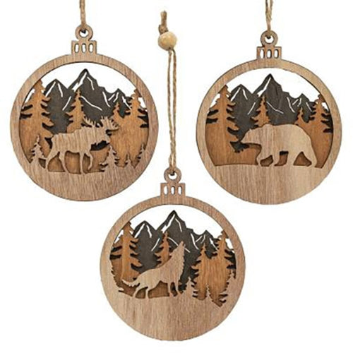 Layered Wood Forest Scene Ornament - 3 Asstd