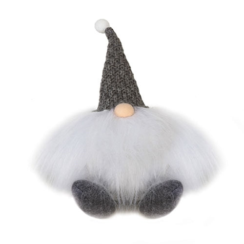 Sitting Round Gnome w/Grey Hat