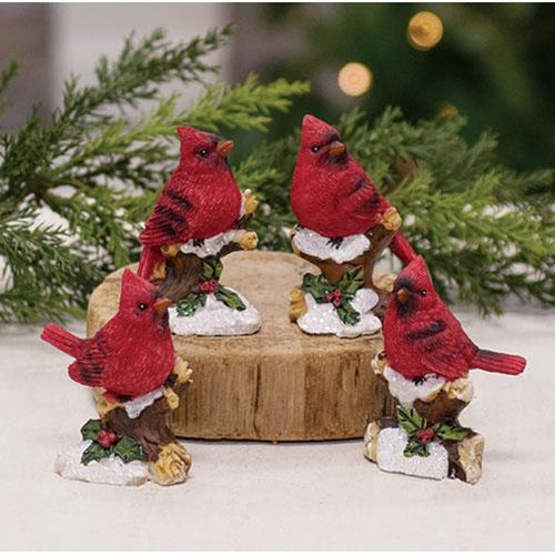 Resin Cardinal on Branch Figurine 4 Asstd.