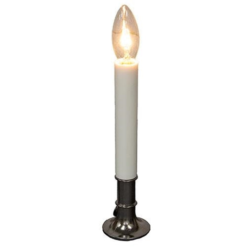 White Electric Candle Lamp on Pewter  Base 7"