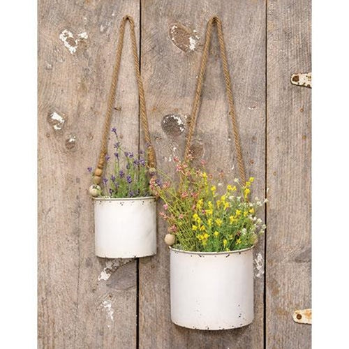 half circle hanging planter 2/Set Shabby Chic Half Round Planters With Jute Hangers