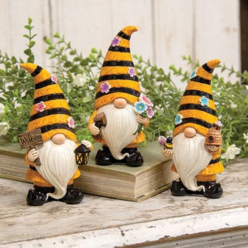Resin Bumblebee & Flower Gnome 3 Asstd.