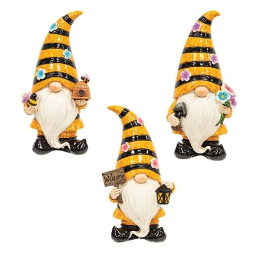 Resin Bumblebee & Flower Gnome 3 Asstd.