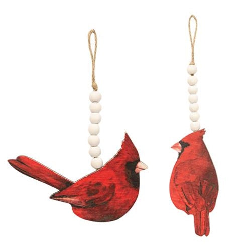 Wooden Cardinal Beaded Ornament 2 Asstd.
