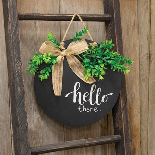 Hello There Round Sign w/Greenery