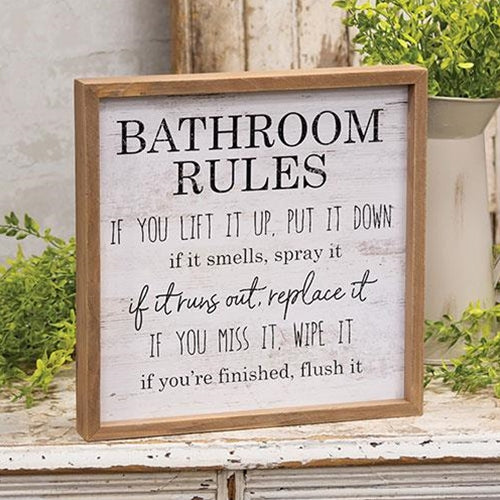 Bathroom Rules Distressed Look Framed Sign