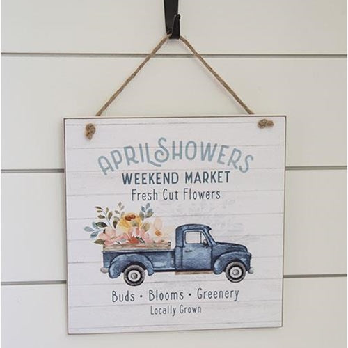 April Showers Weekend Market Wooden Sign