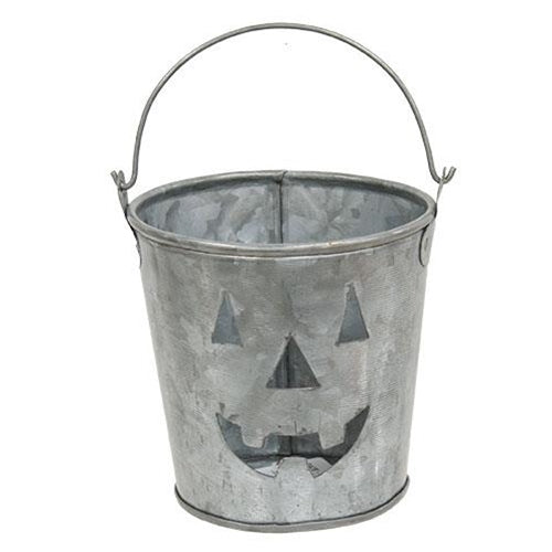 Galvanized Pumpkin Face Metal Bucket