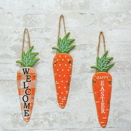 Easter Carrots Hanging Metal Sign 3 Asstd.