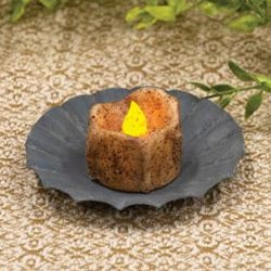 Graywashed Tin Fluted Candle Pan 3.5"