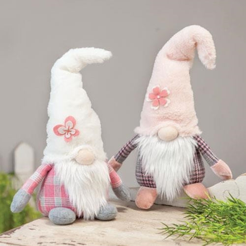 Sitting Pink Flower Hat Gnome 2 Asstd.