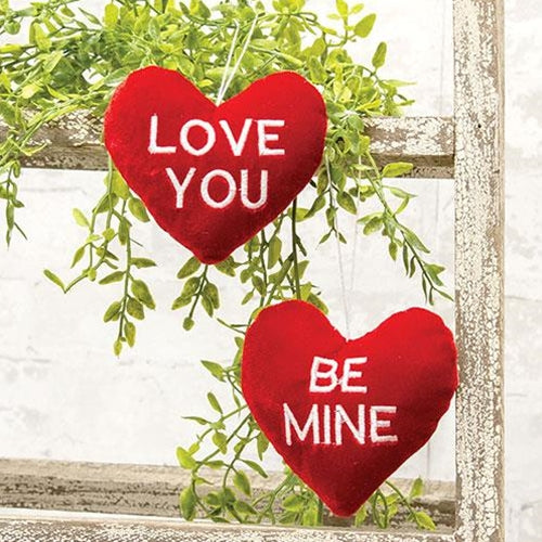 Valentine's Embroidered Red Velvet Heart Ornament 2 Asstd.
