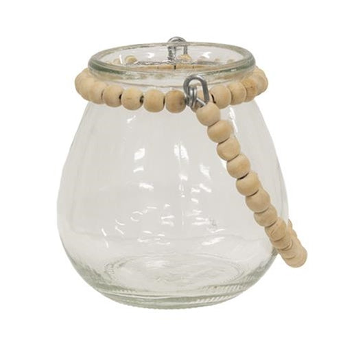 Wide Glass Jar w/Natural Beaded Handle