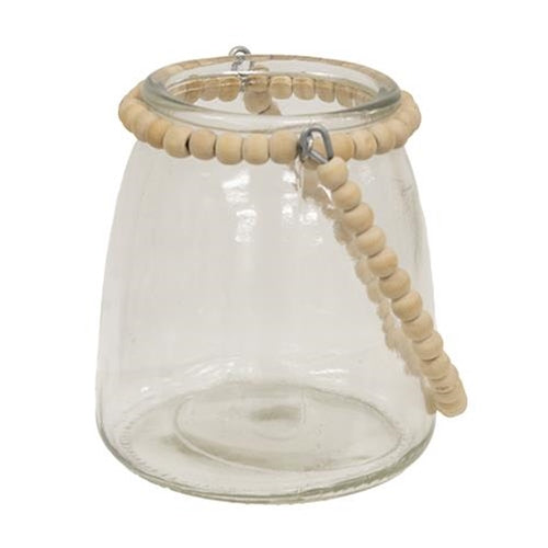 Tapered Glass Jar w/Natural Beaded Handle