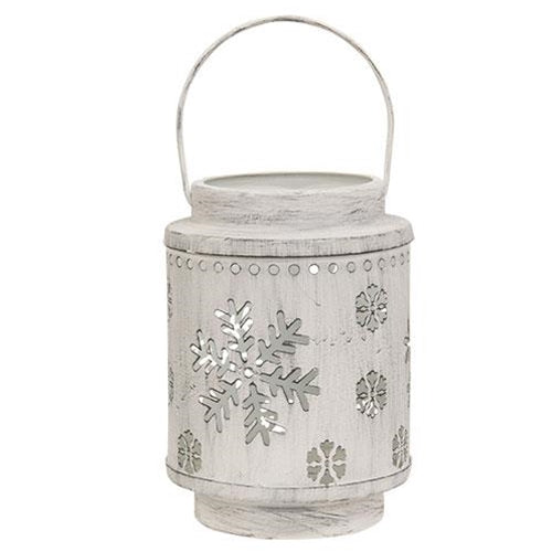 Battery Operated Lantern with LED Candle - Silver Snowflake
