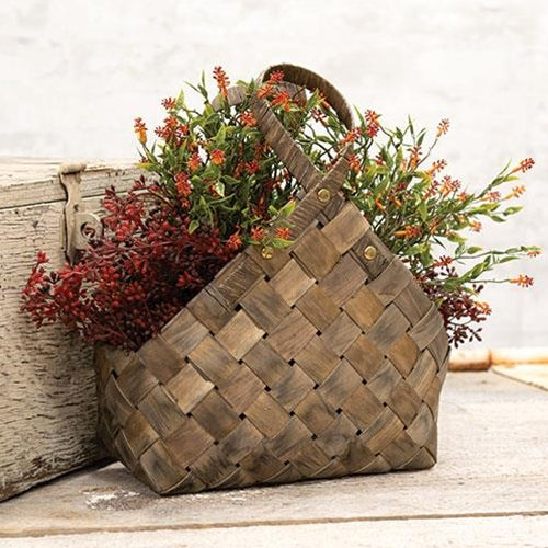 Rustic Woven Gathering Basket w Loop Handles Primitive Renditions